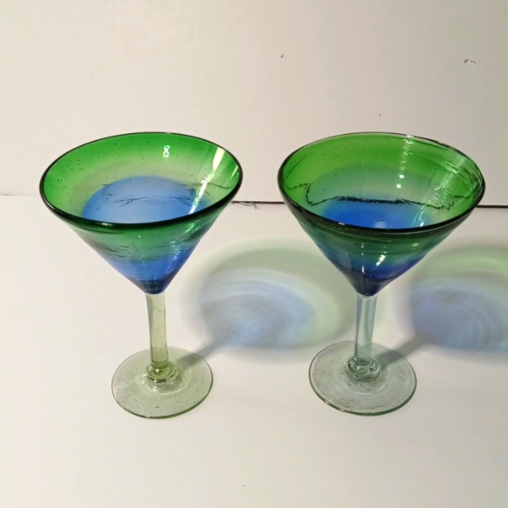 Oversized Mexican Margarita Drinking Glasses  Blue Green Ombre Large Serveware